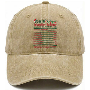 Funny SPED Educator Humor Washed Cotton Baseball Cap Nutritional Facts Christmas Special Education Teacher