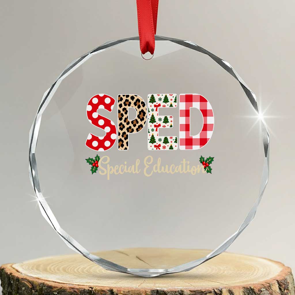 Christmas SPED Teacher Crystal Glass Ornament Leopard Plaid Special Education Educator Gift