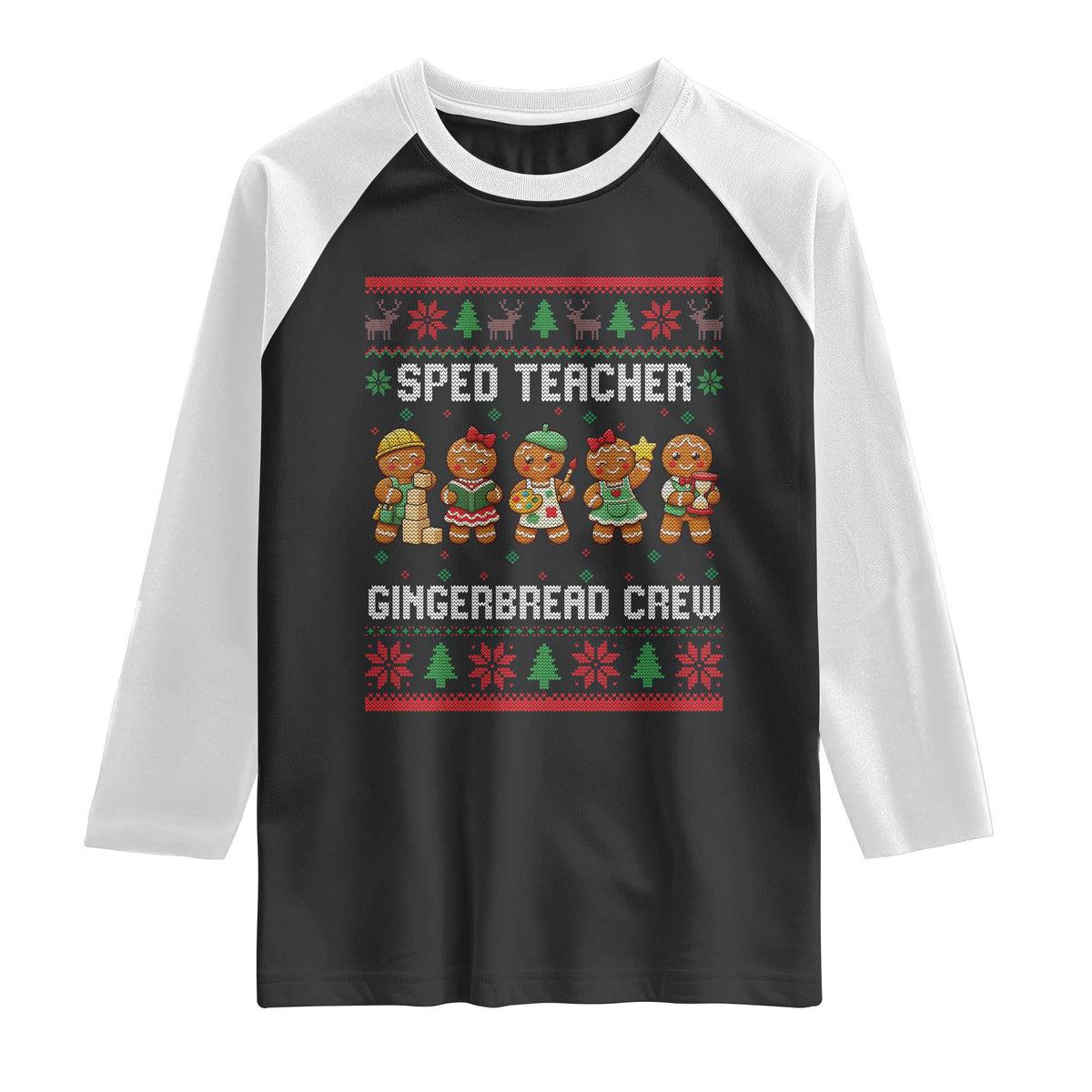 Gingerbread SPED Teacher Raglan Shirt Christmas Special Education Crew Gift