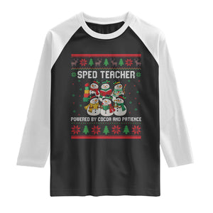 Christmas SPED Teacher Snowman Raglan Shirt Powered By Cocoa And Patience