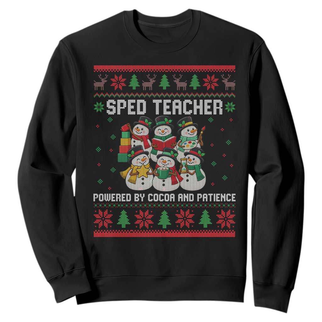 Christmas SPED Teacher Snowman Sweatshirt Powered By Cocoa And Patience