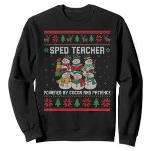 Christmas SPED Teacher Snowman Sweatshirt Powered By Cocoa And Patience
