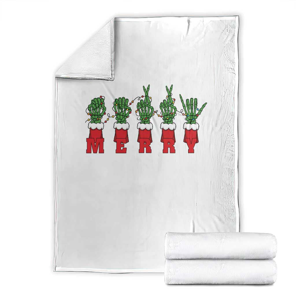 Merry ASL Christmas Skeleton Hands Throw Blanket Sign Language SPED Teacher Educator Life