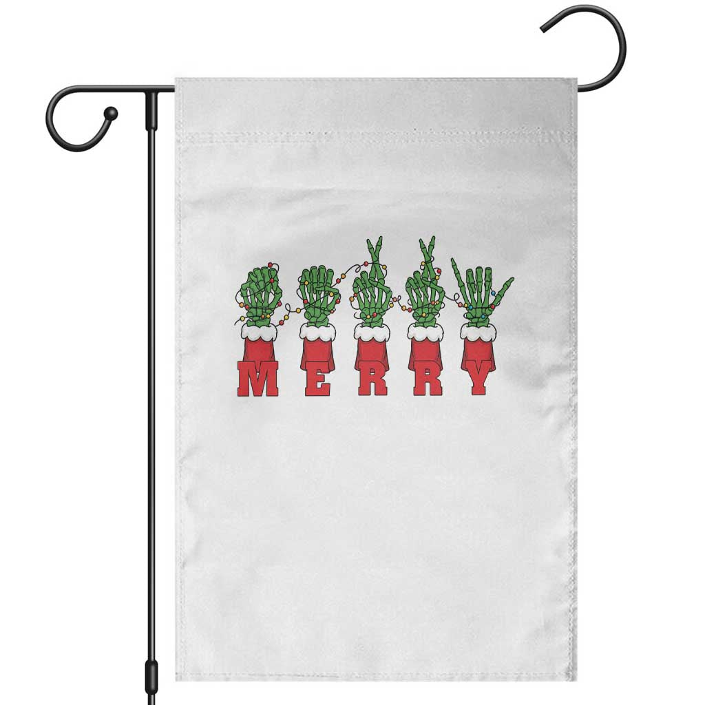 Merry ASL Christmas Skeleton Hands Garden Flag Sign Language SPED Teacher Educator Life
