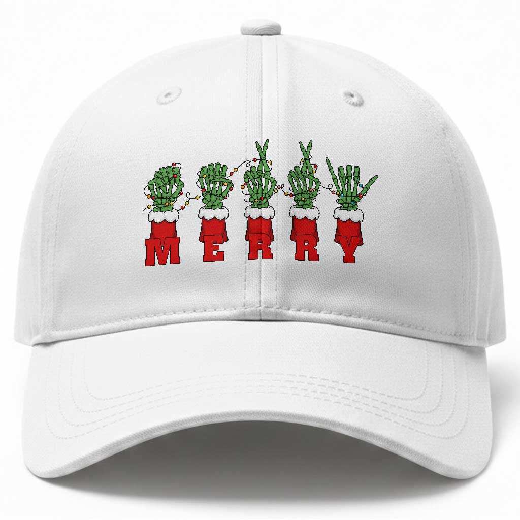 Merry ASL Christmas Skeleton Hands Baseball Cap Sign Language SPED Teacher Educator Life