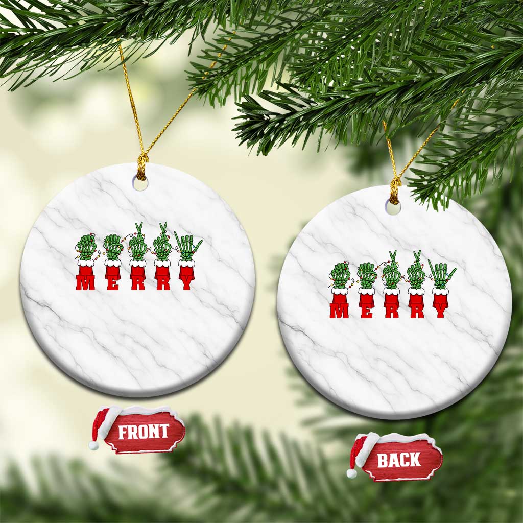 Merry ASL Christmas Skeleton Hands Ceramic Ornament Sign Language SPED Teacher Educator Life