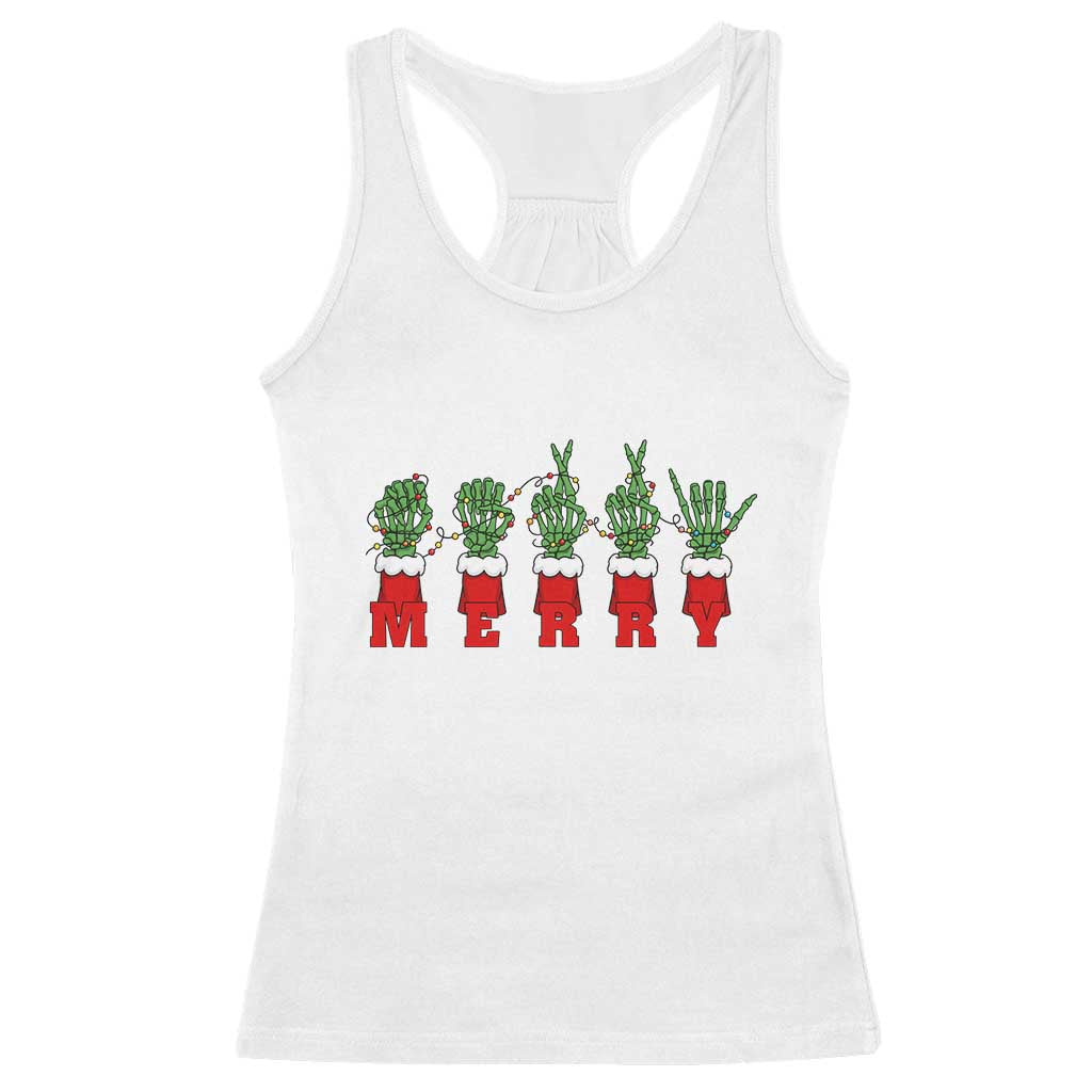 Merry ASL Christmas Skeleton Hands Racerback Tank Top Sign Language SPED Teacher Educator Life