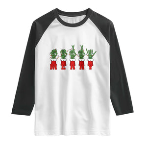 Merry ASL Christmas Skeleton Hands Raglan Shirt Sign Language SPED Teacher Educator Life