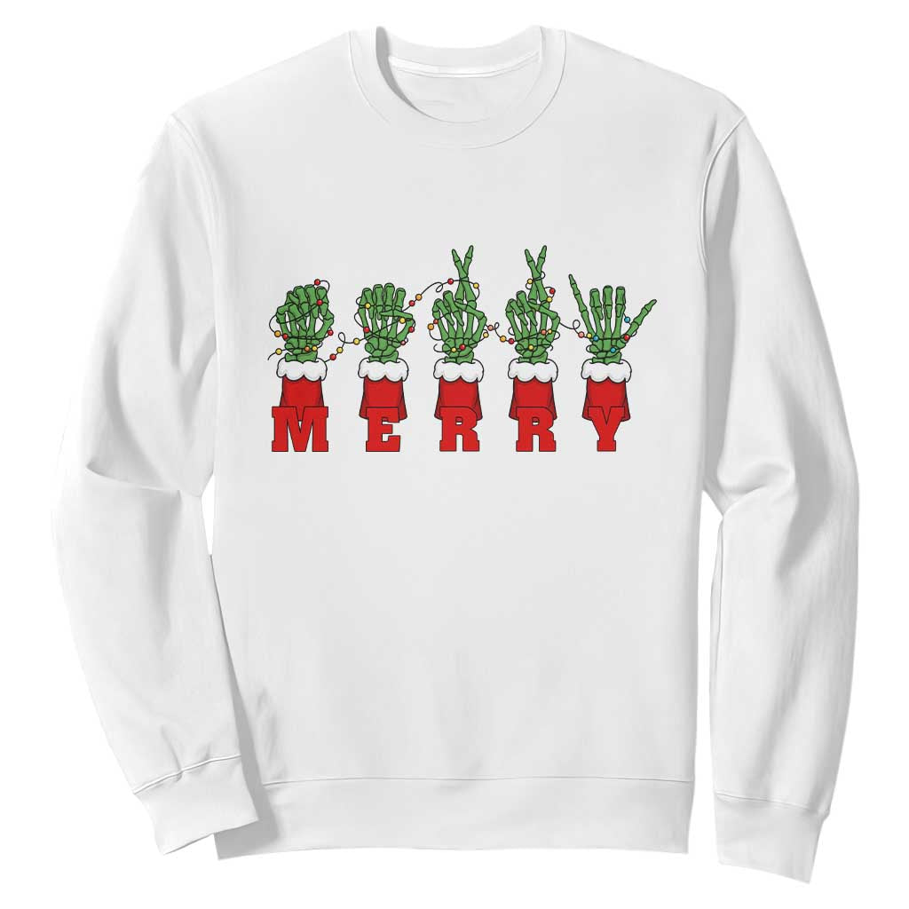 Merry ASL Christmas Skeleton Hands Sweatshirt Sign Language SPED Teacher Educator Life