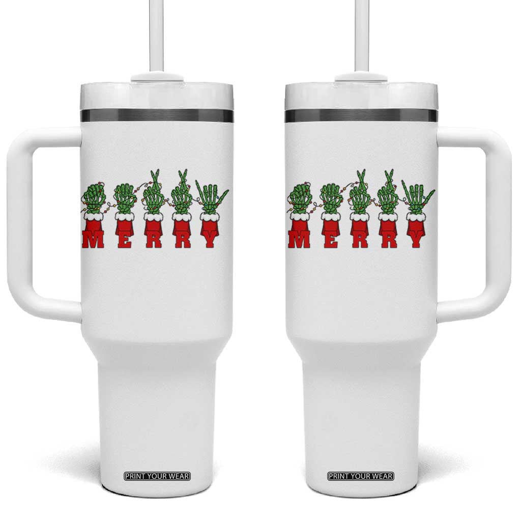 Merry ASL Christmas Skeleton Hands Tumbler With Handle Sign Language SPED Teacher Educator Life