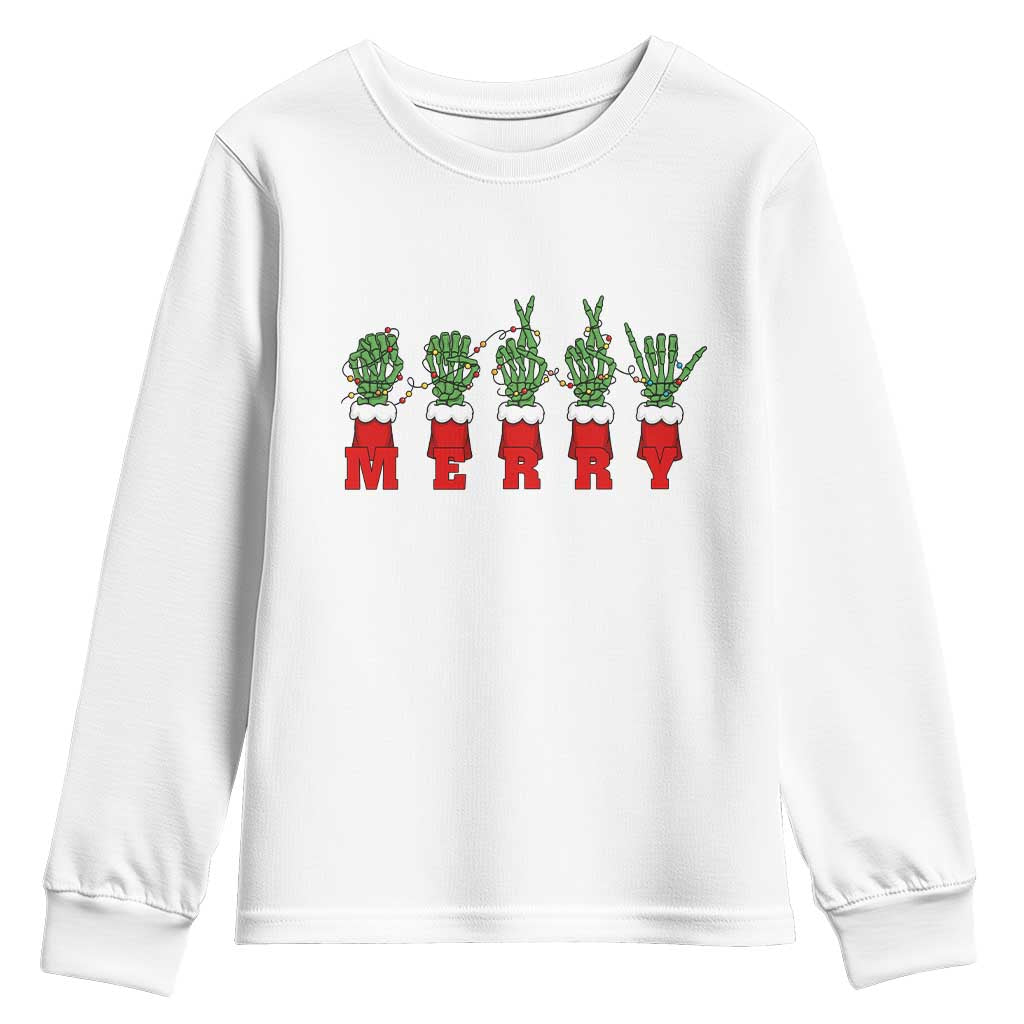 Merry ASL Christmas Skeleton Hands Youth Sweatshirt Sign Language SPED Teacher Educator Life