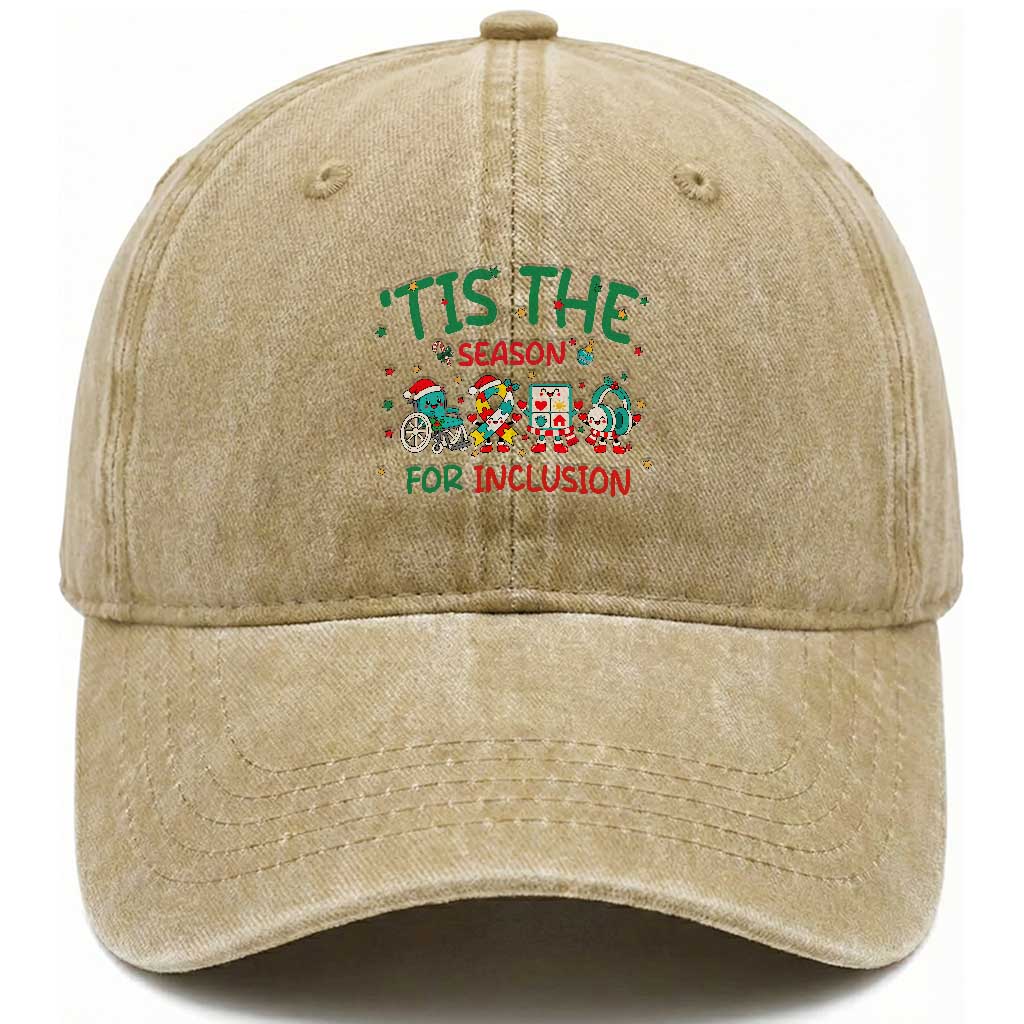 Christmas Special Education Autism Support Gift Washed Cotton Baseball Cap Tis The Season For Inclusion