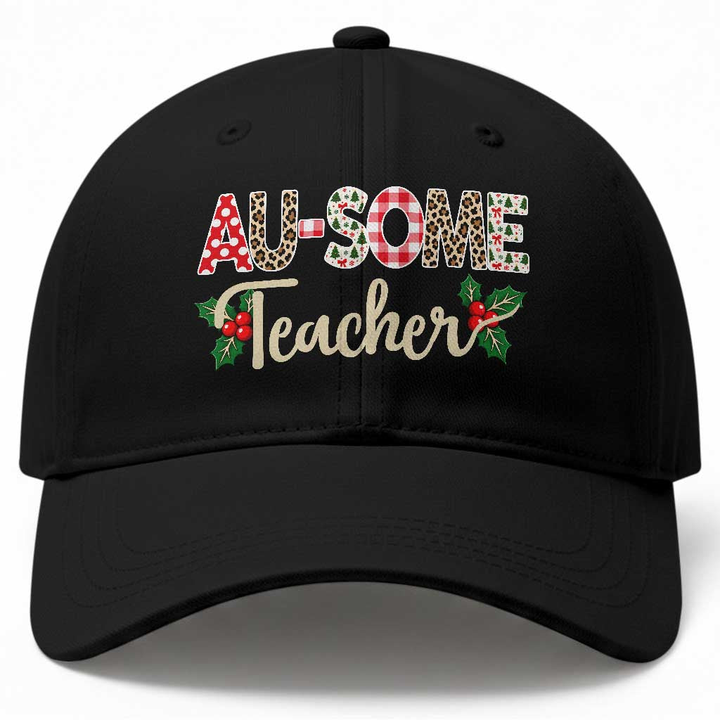 Au Some Teacher Educator Gift Baseball Cap Christmas Leopard Plaid