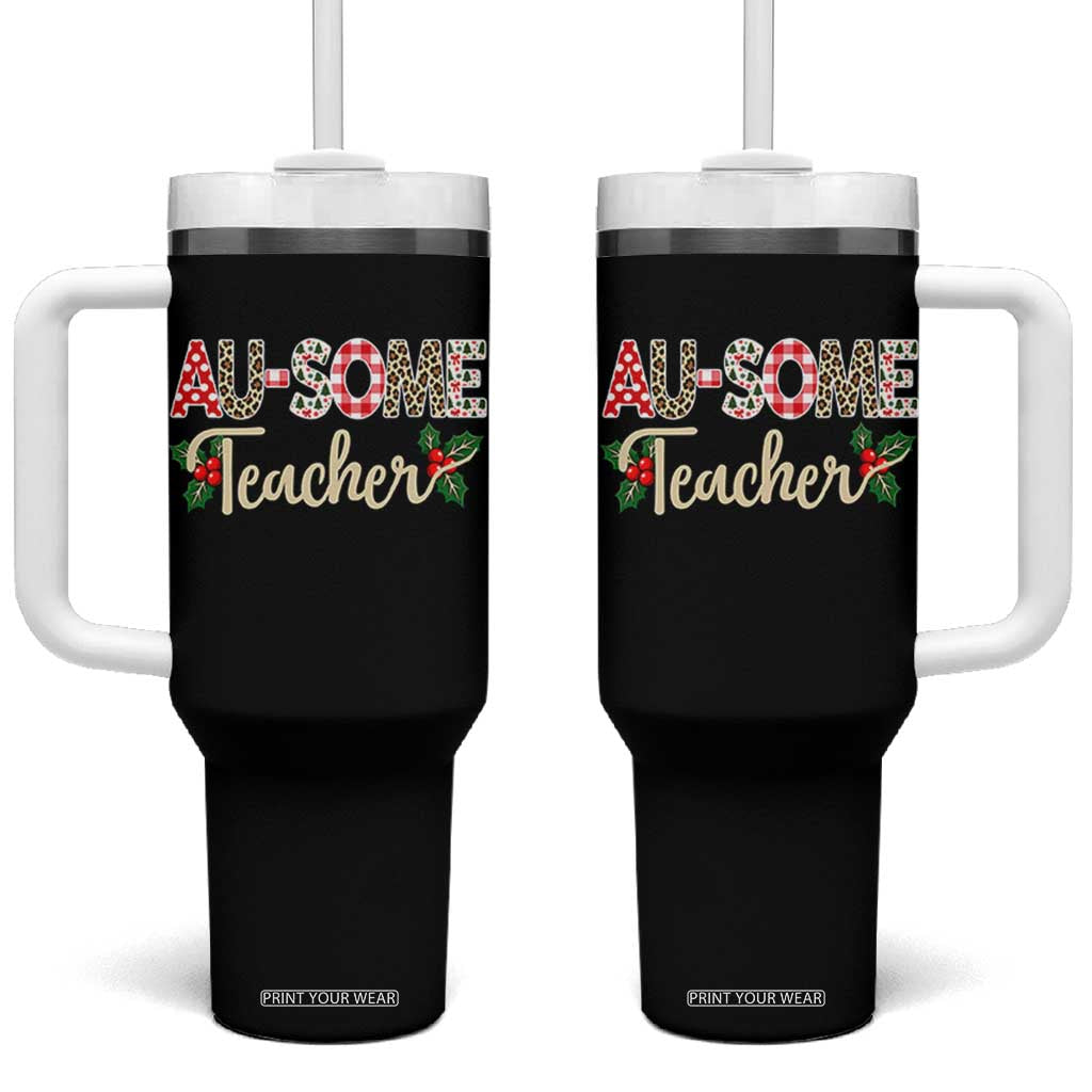 Au Some Teacher Educator Gift Tumbler With Handle Christmas Leopard Plaid