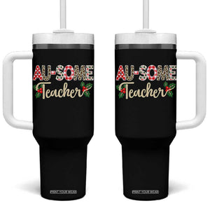 Au Some Teacher Educator Gift Tumbler With Handle Christmas Leopard Plaid
