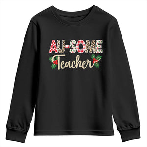 Au Some Teacher Educator Gift Youth Sweatshirt Christmas Leopard Plaid