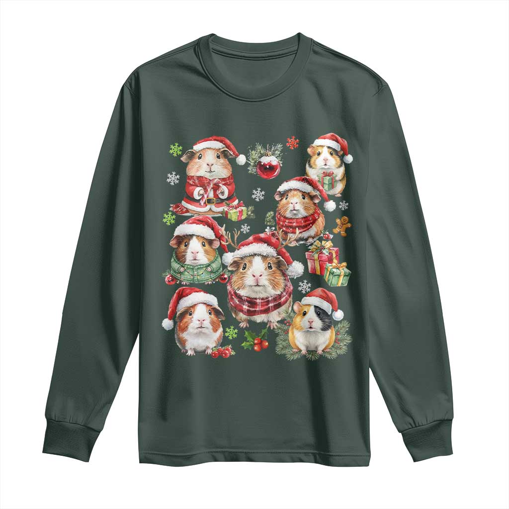 Funny Santa Cavy Squad Long Sleeve Shirt Christmas Guinea Pig Gift TS12 Dark Forest Green Print Your Wear