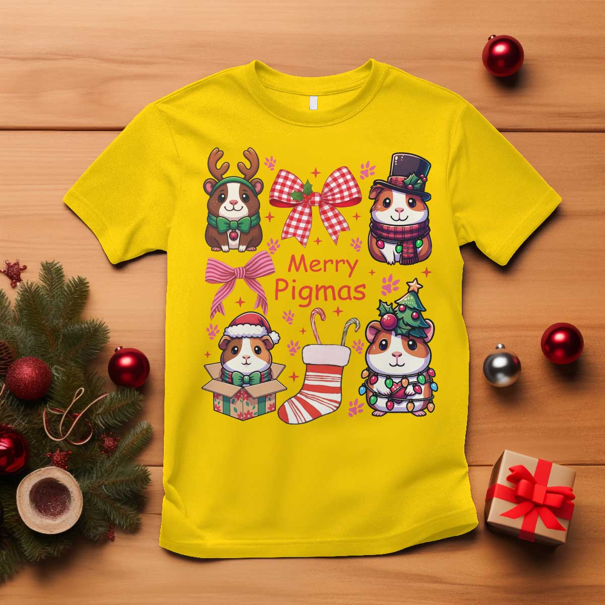 Merry Pigmas T Shirt Funny Guinea Pig Cavy Lover Holiday Gift TS12 Daisy Print Your Wear