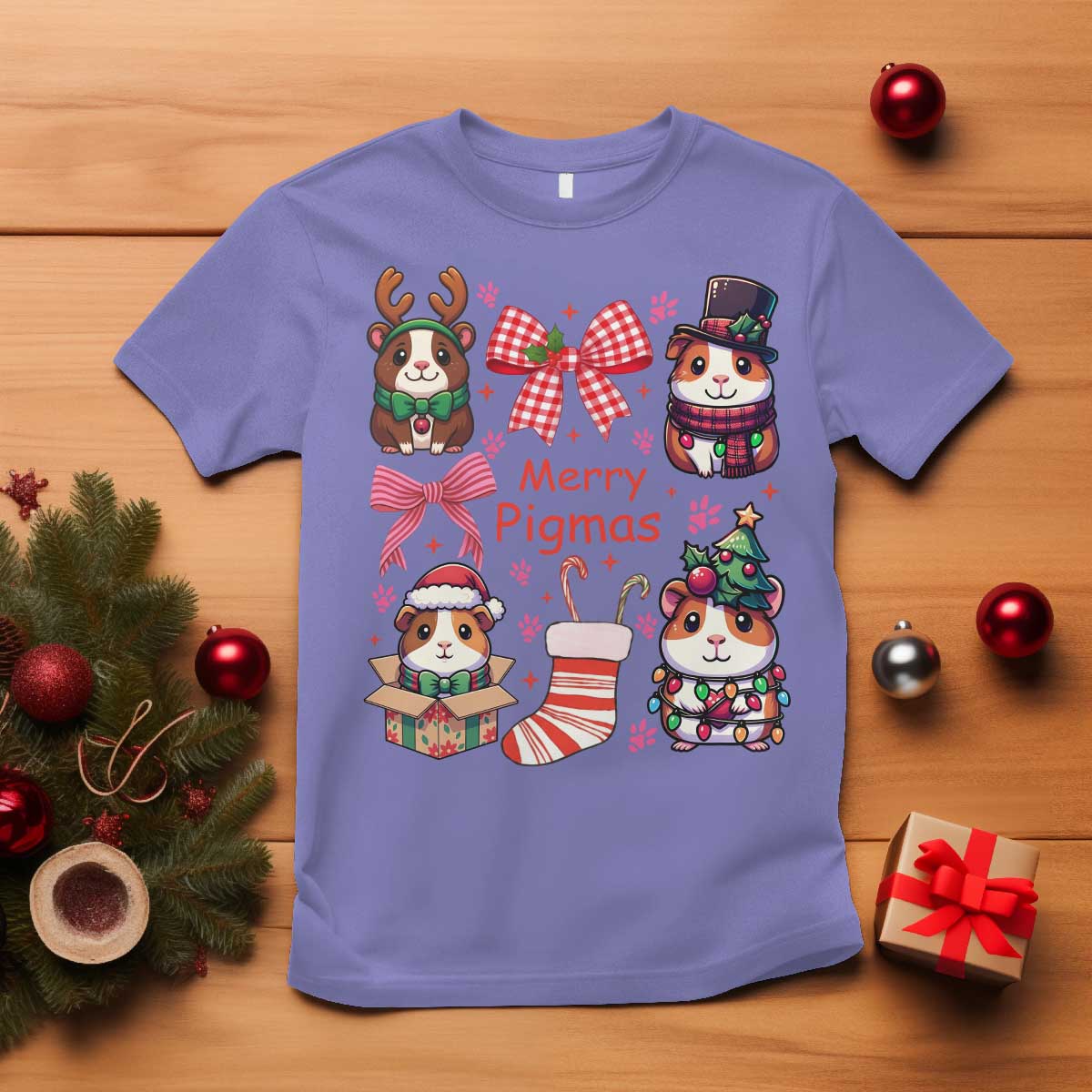 Merry Pigmas T Shirt Funny Guinea Pig Cavy Lover Holiday Gift TS12 Violet Print Your Wear