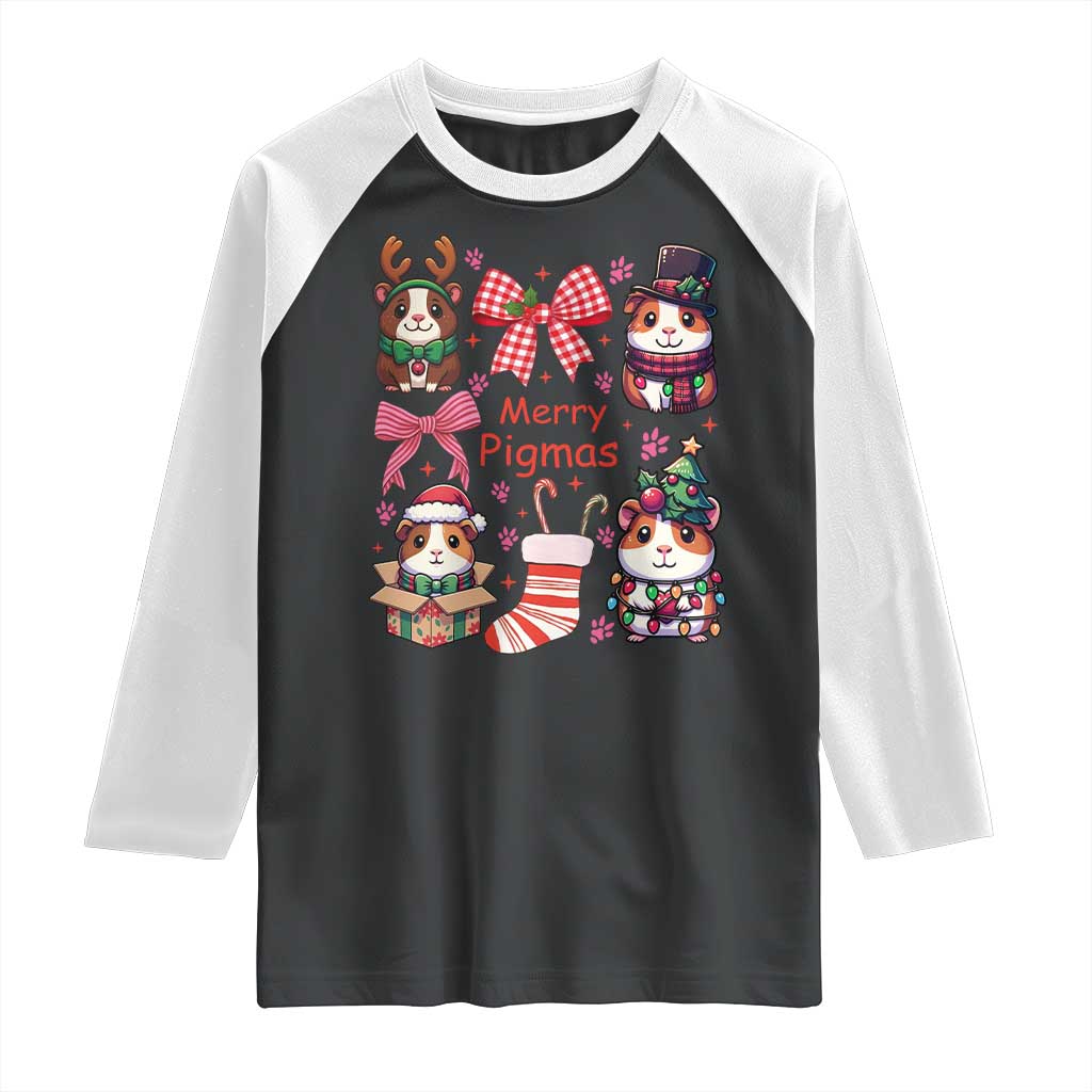 Merry Pigmas Raglan Shirt Funny Guinea Pig Cavy Lover Holiday Gift TS12 Black White Print Your Wear
