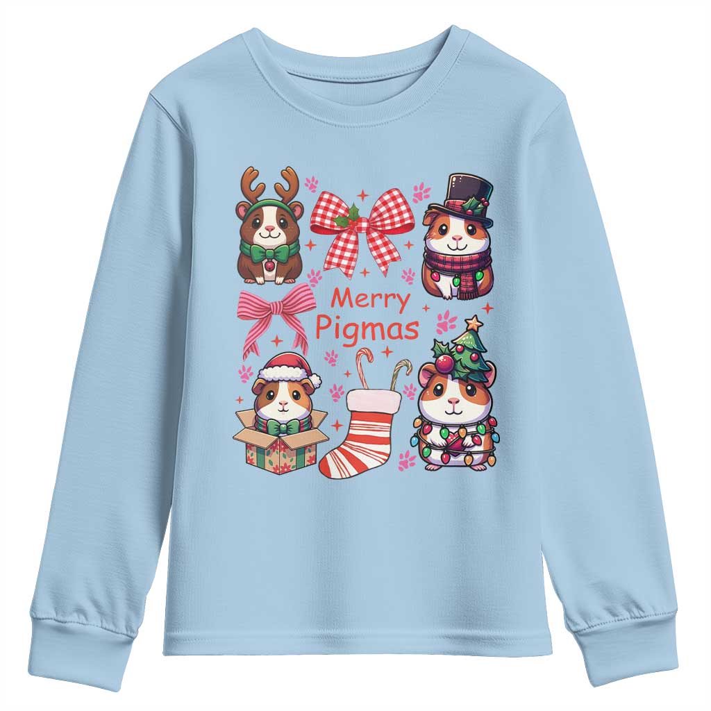 Merry Pigmas Youth Sweatshirt Funny Guinea Pig Cavy Lover Holiday Gift TS12 Light Blue Print Your Wear
