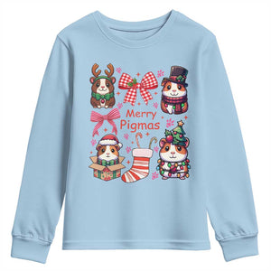 Merry Pigmas Youth Sweatshirt Funny Guinea Pig Cavy Lover Holiday Gift TS12 Light Blue Print Your Wear