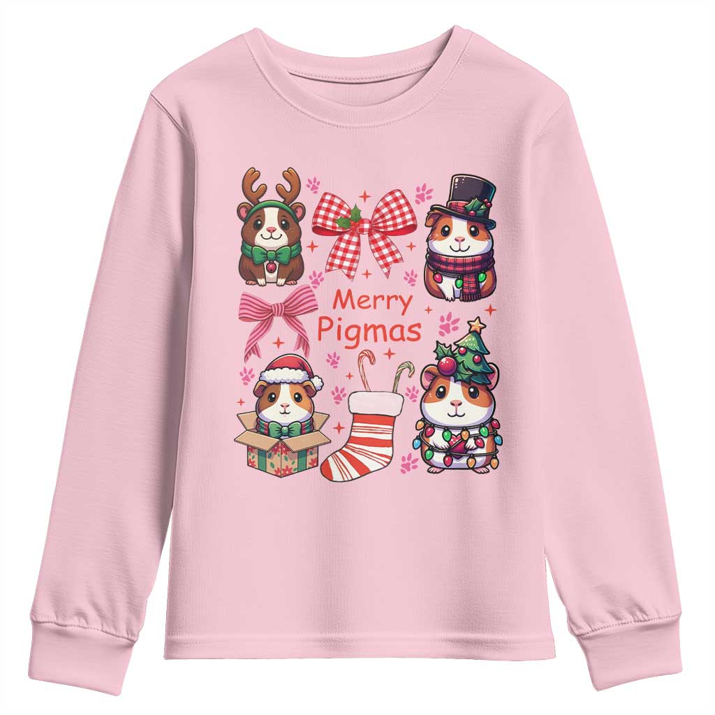 Merry Pigmas Youth Sweatshirt Funny Guinea Pig Cavy Lover Holiday Gift TS12 Light Pink Print Your Wear