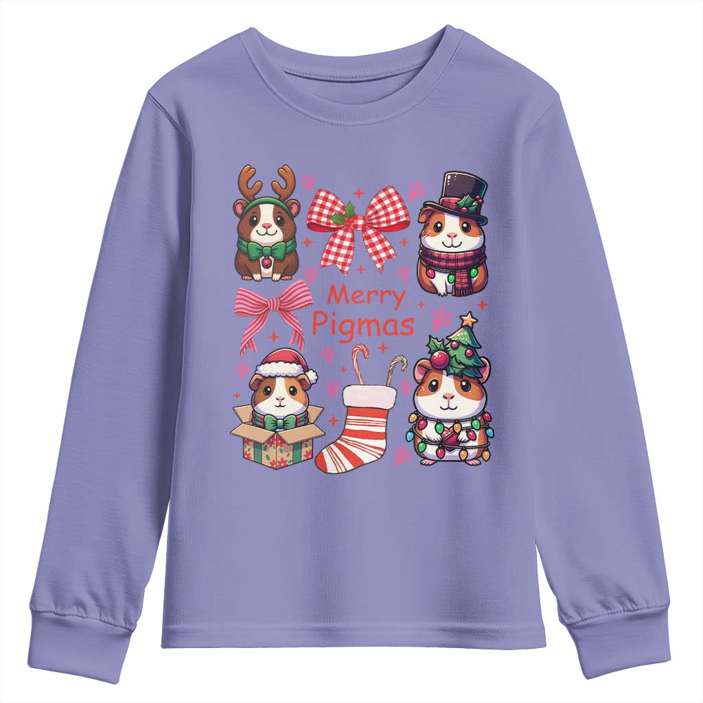 Merry Pigmas Youth Sweatshirt Funny Guinea Pig Cavy Lover Holiday Gift TS12 Violet Print Your Wear