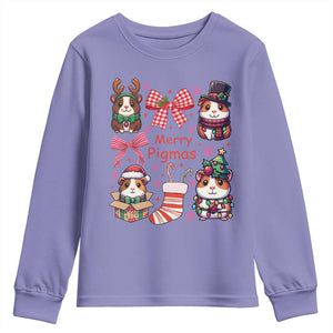 Merry Pigmas Youth Sweatshirt Funny Guinea Pig Cavy Lover Holiday Gift TS12 Violet Print Your Wear
