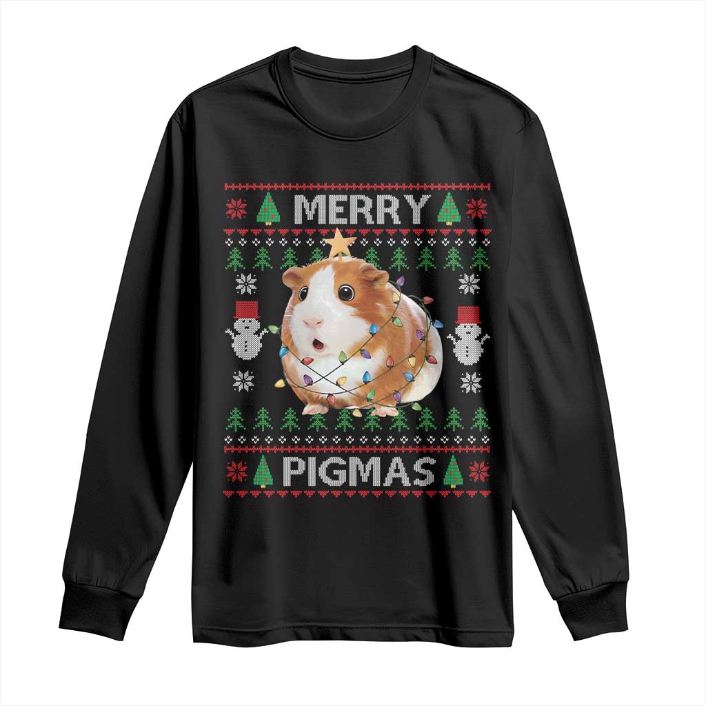 Merry Pigmas Ugly Christmas Long Sleeve Shirt Guinea Pig Lover TS12 Black Print Your Wear