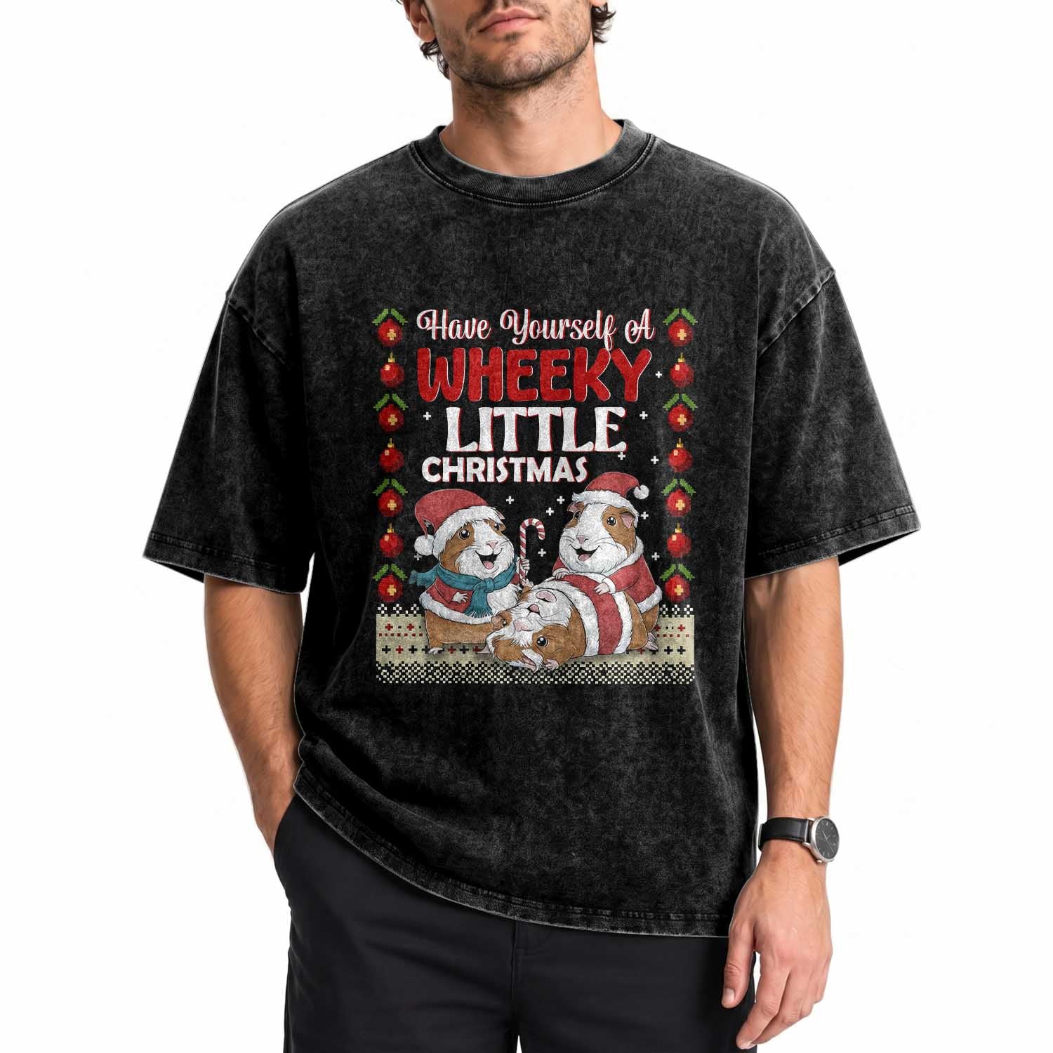 Have Yourself A Wheeky Little Christmas Washed Cotton T-Shirt Funny Guinea Pig Lover