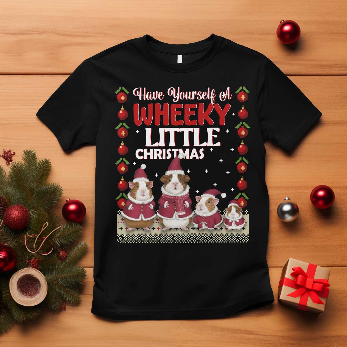 Christmas Guinea Pig Lover T Shirt Have Yourself A Wheeky Little TS12 Black Print Your Wear