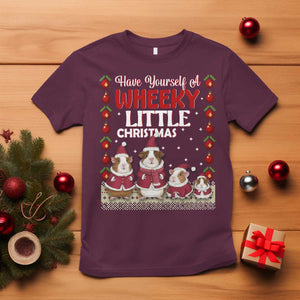 Christmas Guinea Pig Lover T Shirt Have Yourself A Wheeky Little TS12 Maroon Print Your Wear
