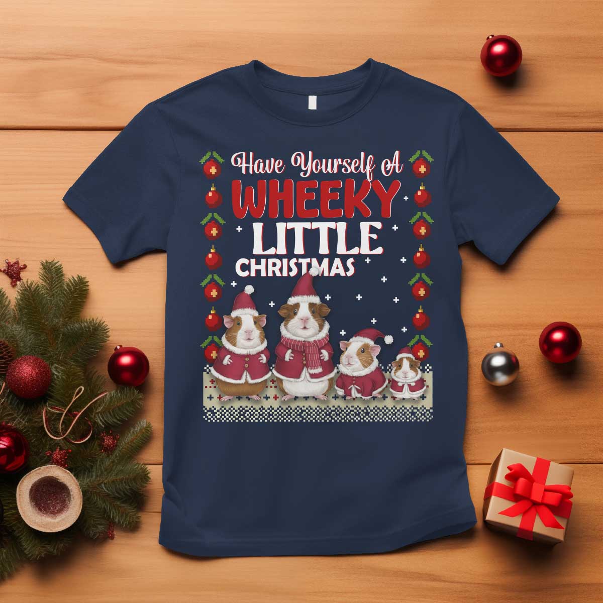 Christmas Guinea Pig Lover T Shirt Have Yourself A Wheeky Little TS12 Navy Print Your Wear