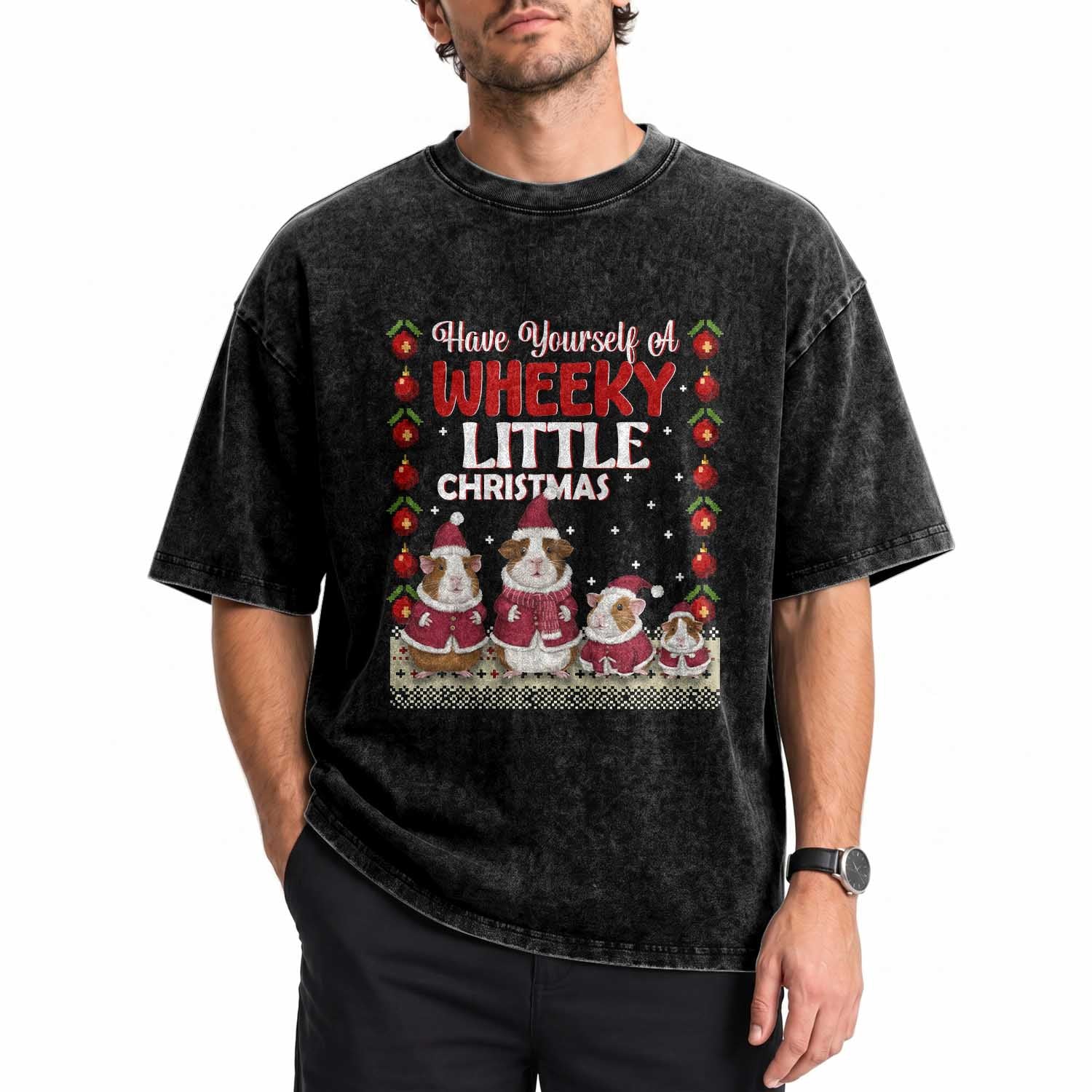 Christmas Guinea Pig Lover Washed Cotton T-Shirt Have Yourself A Wheeky Little