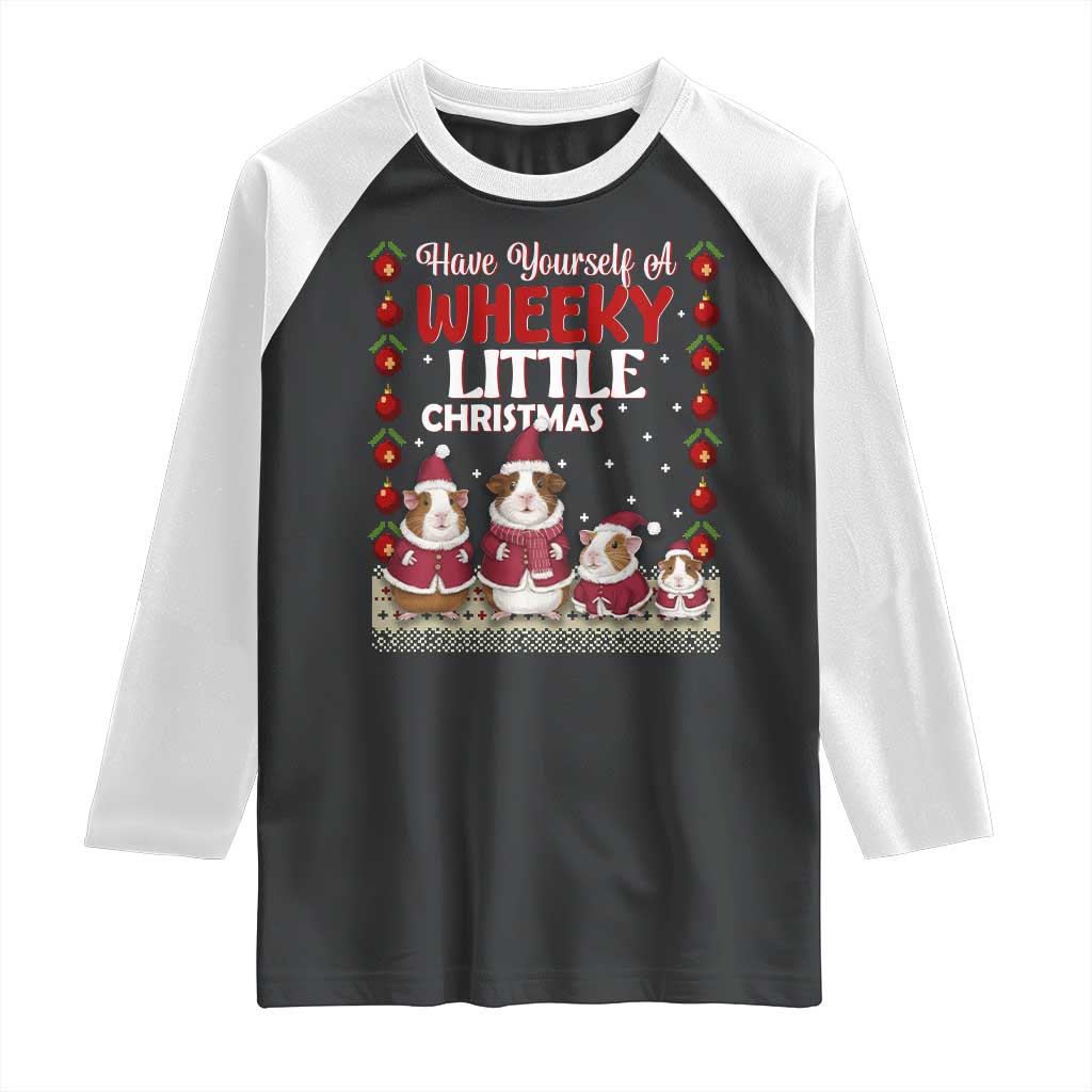 Christmas Guinea Pig Lover Raglan Shirt Have Yourself A Wheeky Little TS12 Black White Print Your Wear
