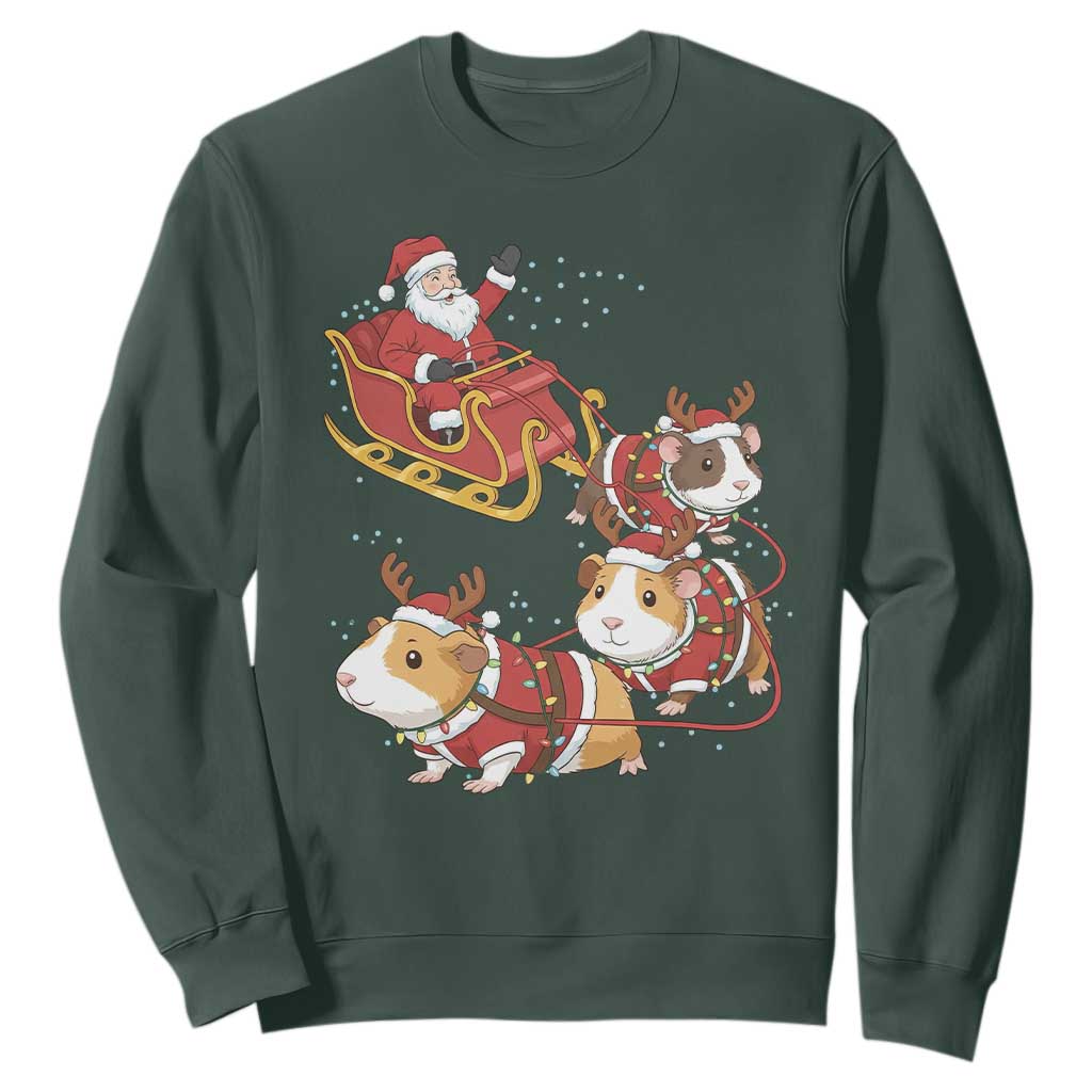 Funny Christmas Guinea Pig Lover Gift Sweatshirt Santa Pig Sleigh Crew TS12 Dark Forest Green Print Your Wear