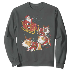 Funny Christmas Guinea Pig Lover Gift Sweatshirt Santa Pig Sleigh Crew TS12 Dark Heather Print Your Wear