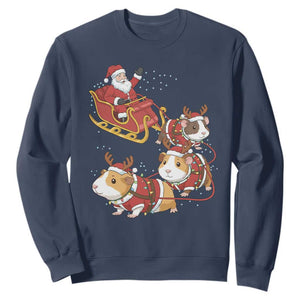 Funny Christmas Guinea Pig Lover Gift Sweatshirt Santa Pig Sleigh Crew TS12 Navy Print Your Wear