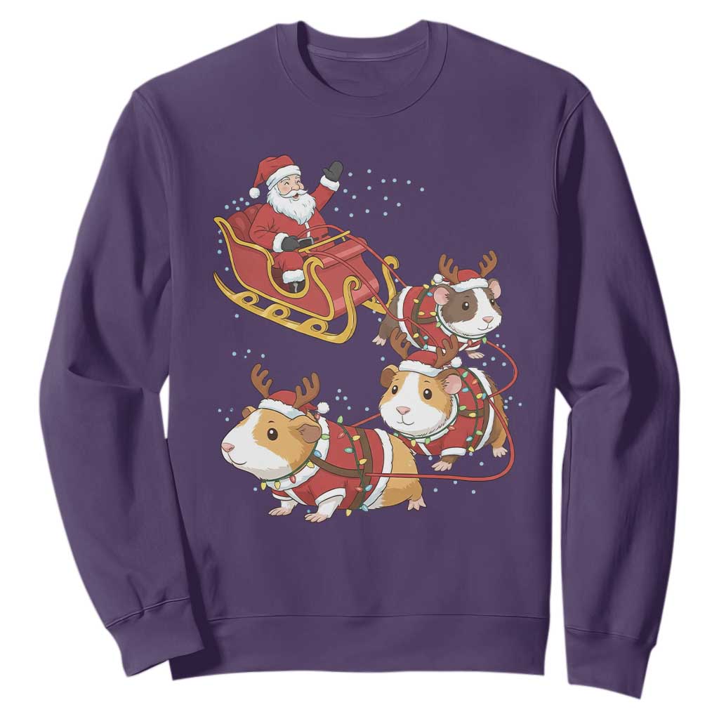 Funny Christmas Guinea Pig Lover Gift Sweatshirt Santa Pig Sleigh Crew TS12 Purple Print Your Wear