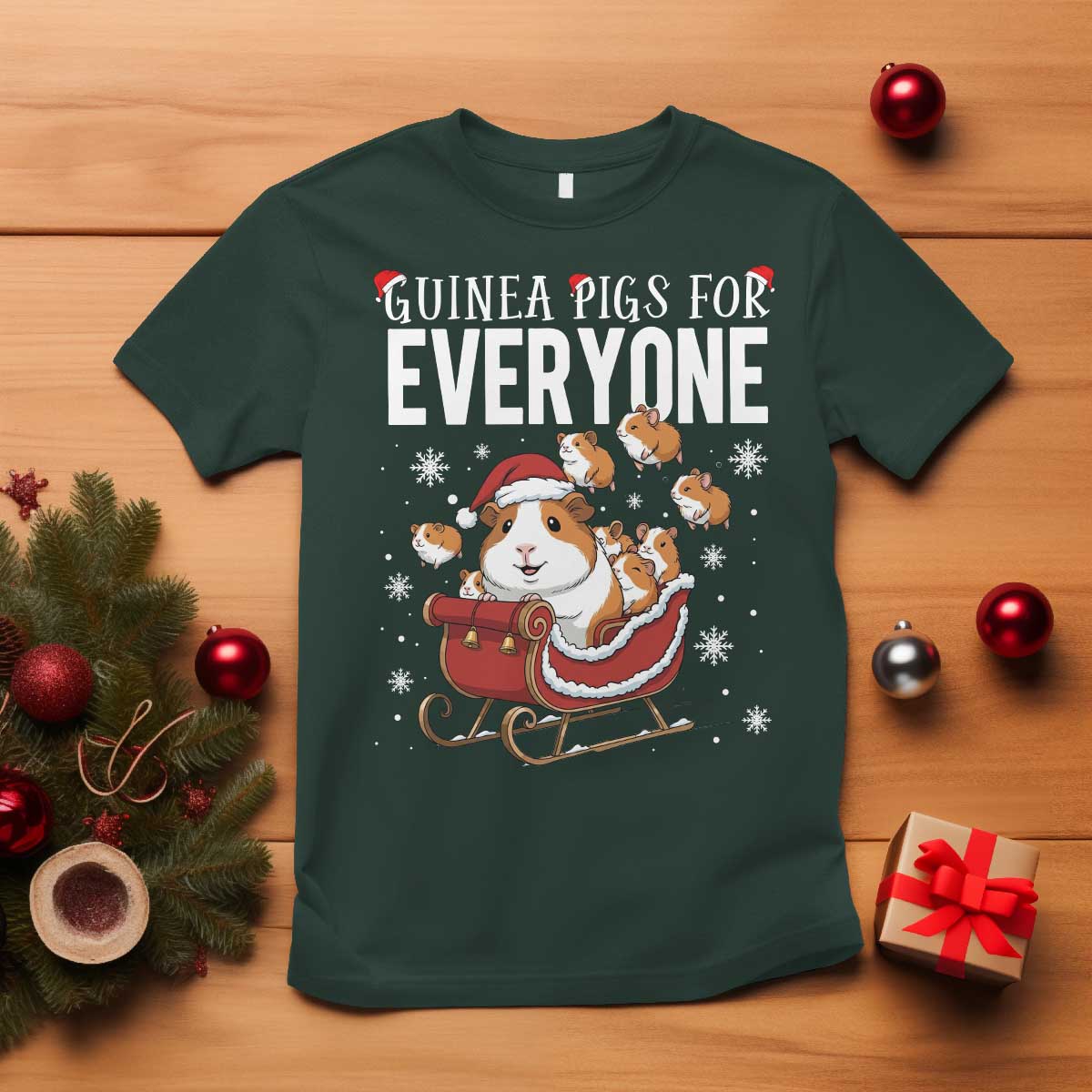 Christmas Guinea Pigs For Everyone T Shirt Funny Cavy Lover Gift TS12 Dark Forest Green Print Your Wear