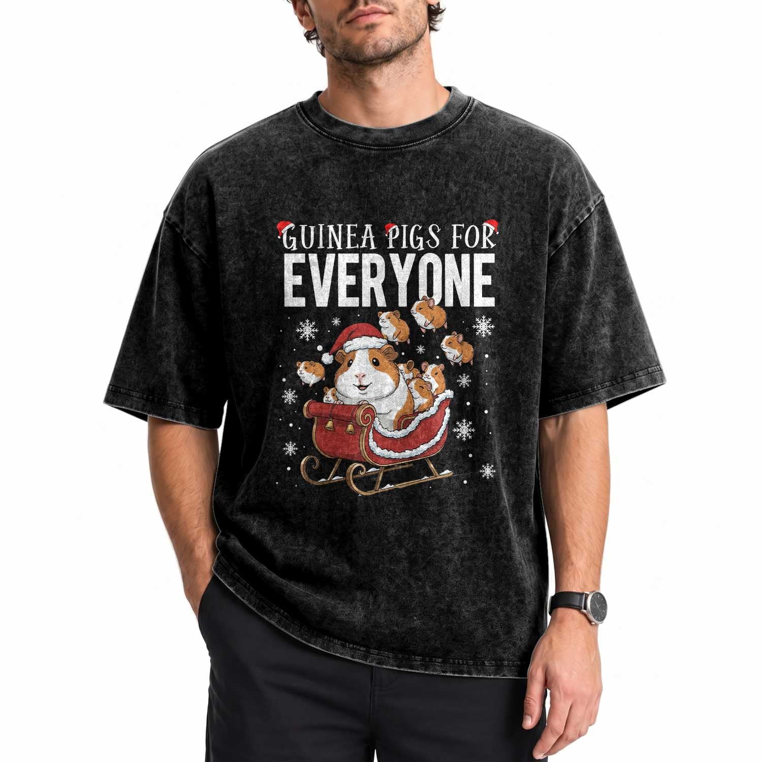 Christmas Guinea Pigs For Everyone Washed Cotton T-Shirt Funny Cavy Lover Gift