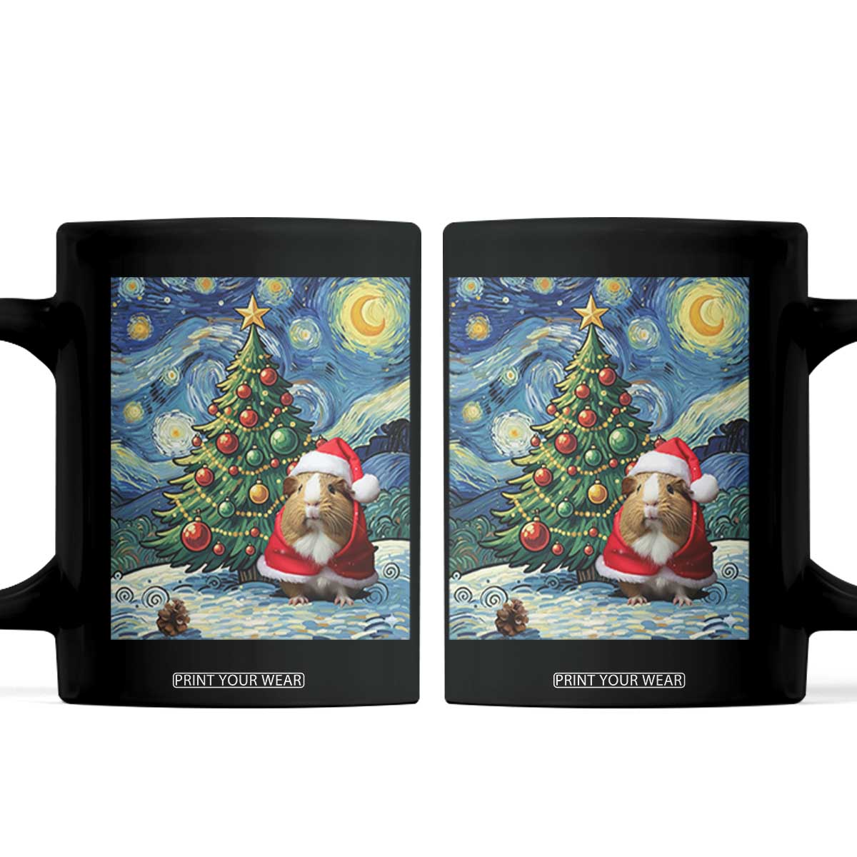 Santa Guinea Pig Starry Night Inspired Coffee Mug Funny Christmas Gift TS12 Black Print Your Wear