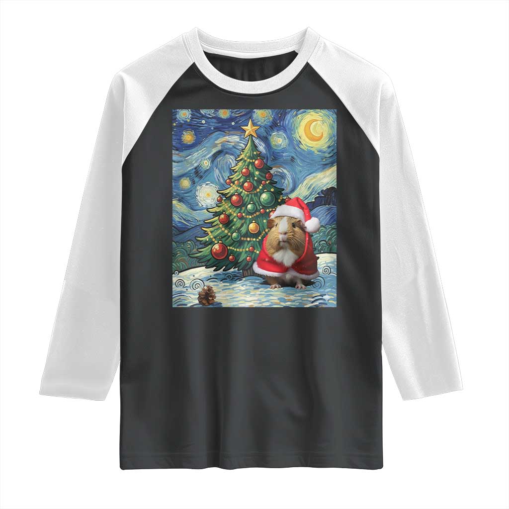 Santa Guinea Pig Starry Night Inspired Raglan Shirt Funny Christmas Gift TS12 Black White Print Your Wear