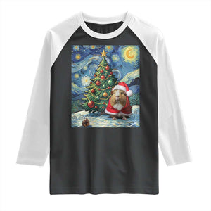 Santa Guinea Pig Starry Night Inspired Raglan Shirt Funny Christmas Gift TS12 Black White Print Your Wear