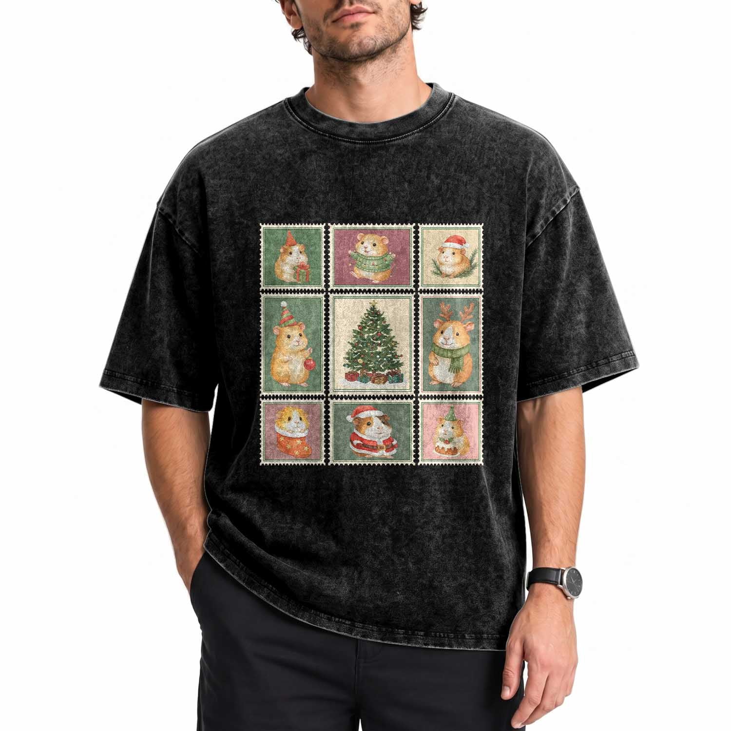 Tis The Season To Be Wheeky Washed Cotton T-Shirt Christmas Guinea Pig Gift
