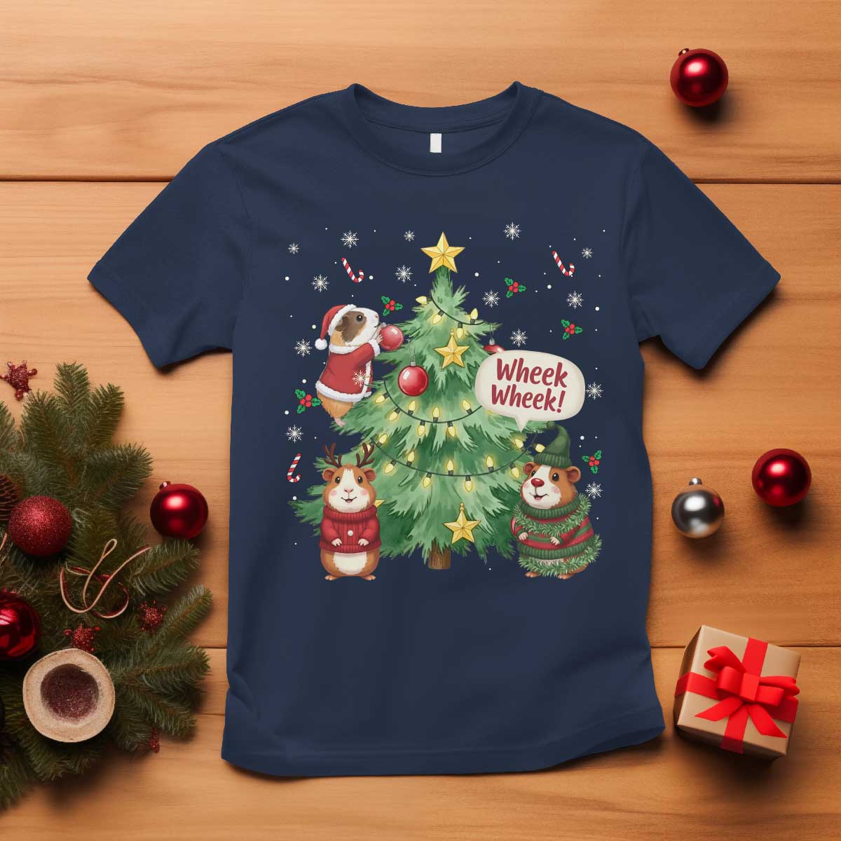 Wheek Wheek Guinea Pig Christmas Outfit T Shirt Cavy Lover Gift TS12 Navy Print Your Wear