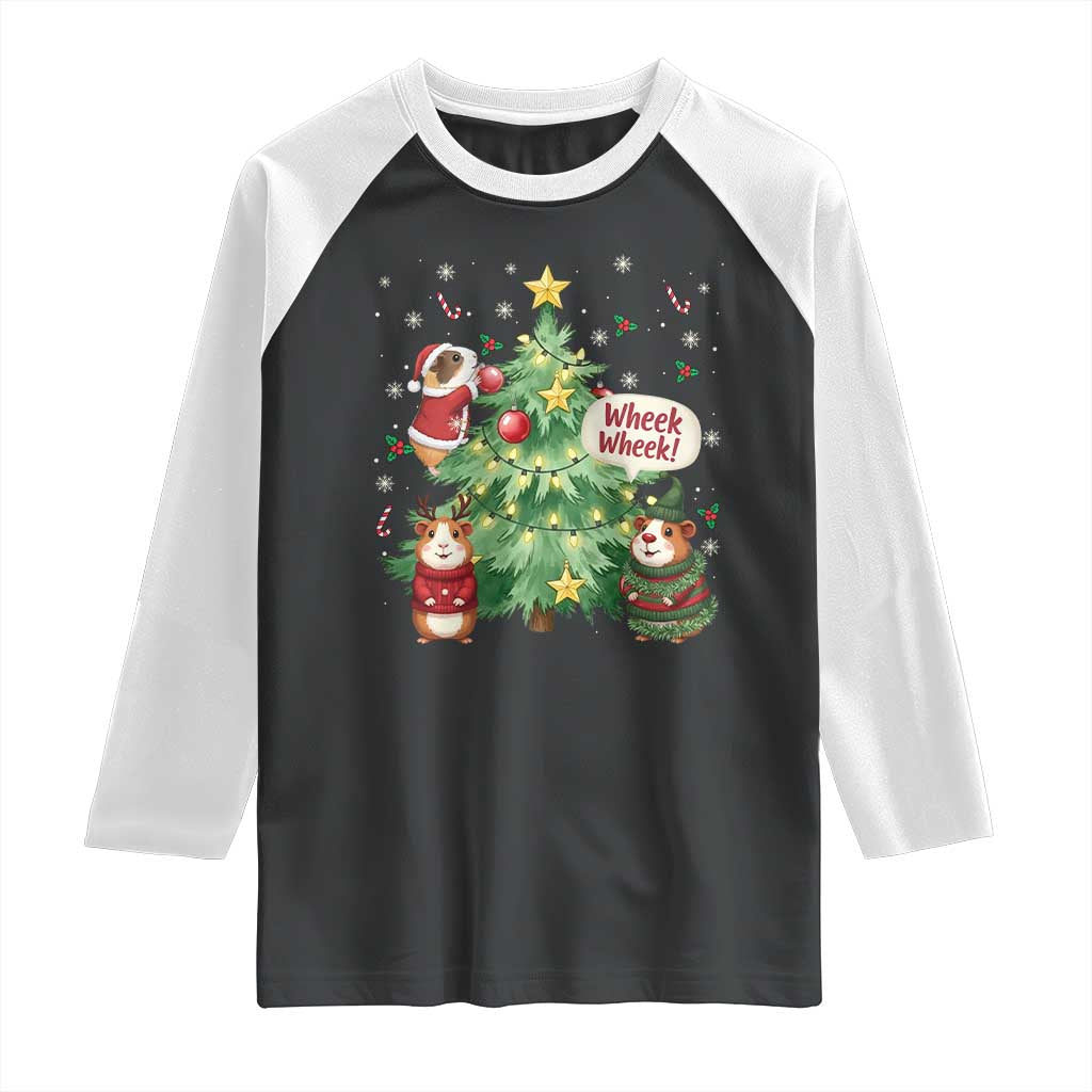 Wheek Wheek Guinea Pig Christmas Outfit Raglan Shirt Cavy Lover Gift TS12 Black White Print Your Wear