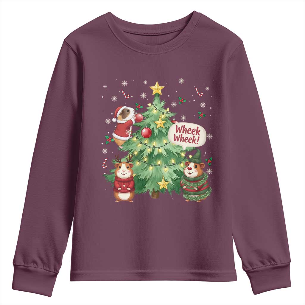 Wheek Wheek Guinea Pig Christmas Outfit Youth Sweatshirt Cavy Lover Gift TS12 Maroon Print Your Wear
