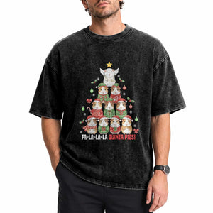 Fa La La La Guinea Pigs Washed Cotton T-Shirt Funny Christmas Cavy Lover Gift